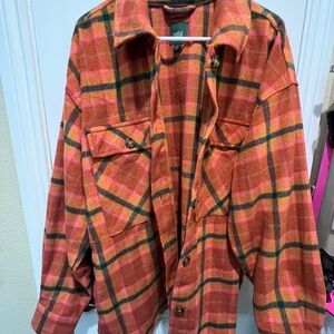 Light Weight Plaid Button-Up Shirt Jacket